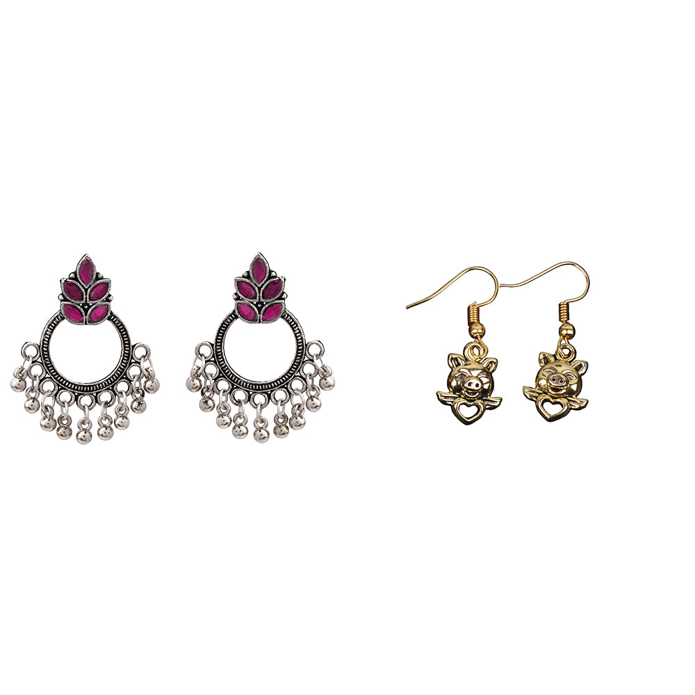 Fine Shine stud earrings (Red)&Oink Oink dangler earrings Combo set