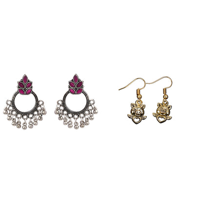 Fine Shine stud earrings (Red)&Oink Oink dangler earrings Combo set