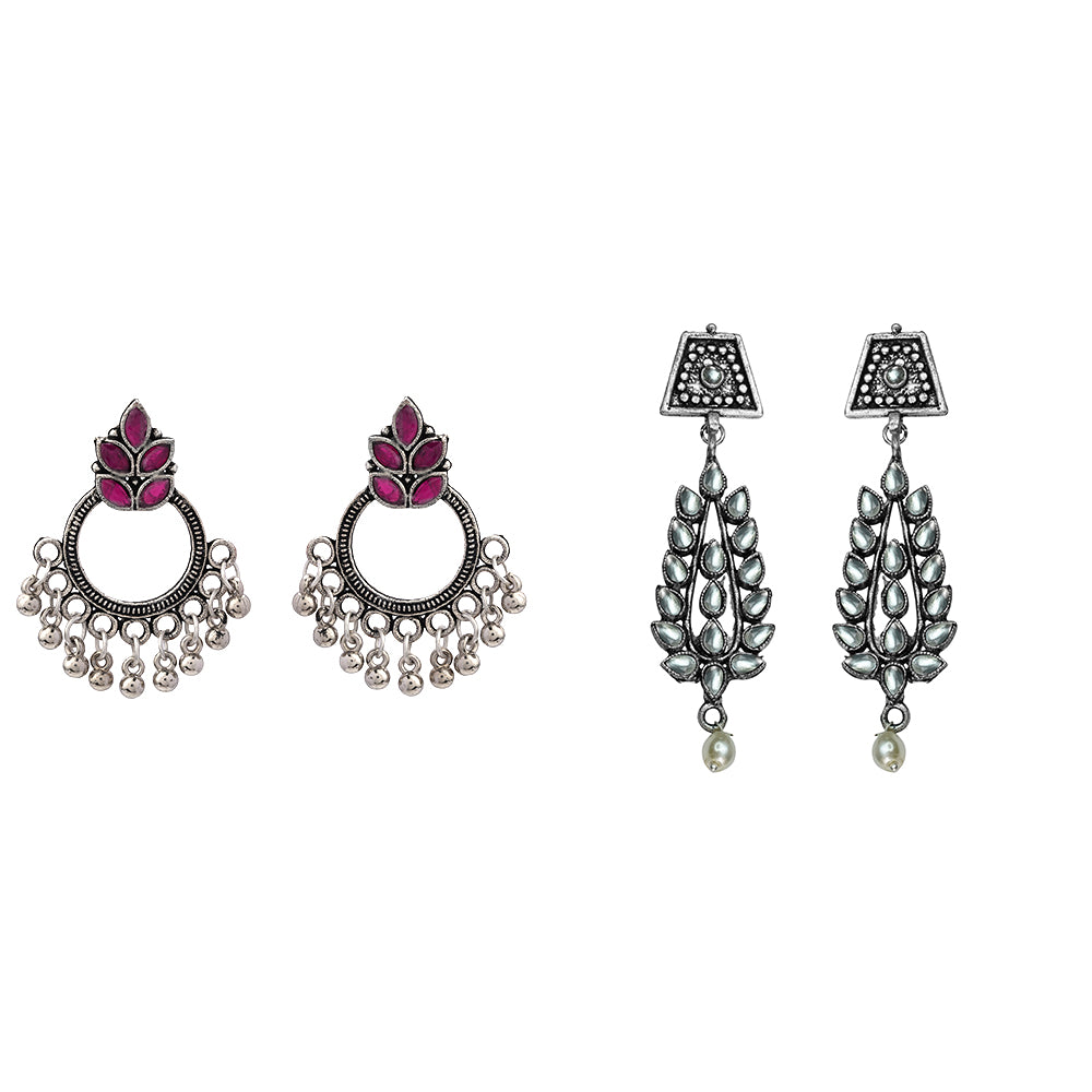 Fine Shine stud earrings (Red)&Precious Petal stone studded dangler earring (White) Combo set