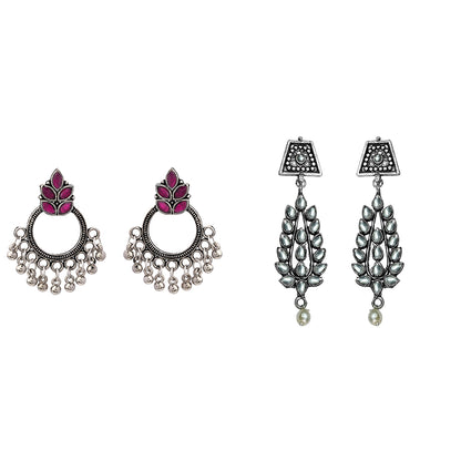 Fine Shine stud earrings (Red)&Precious Petal stone studded dangler earring (White) Combo set
