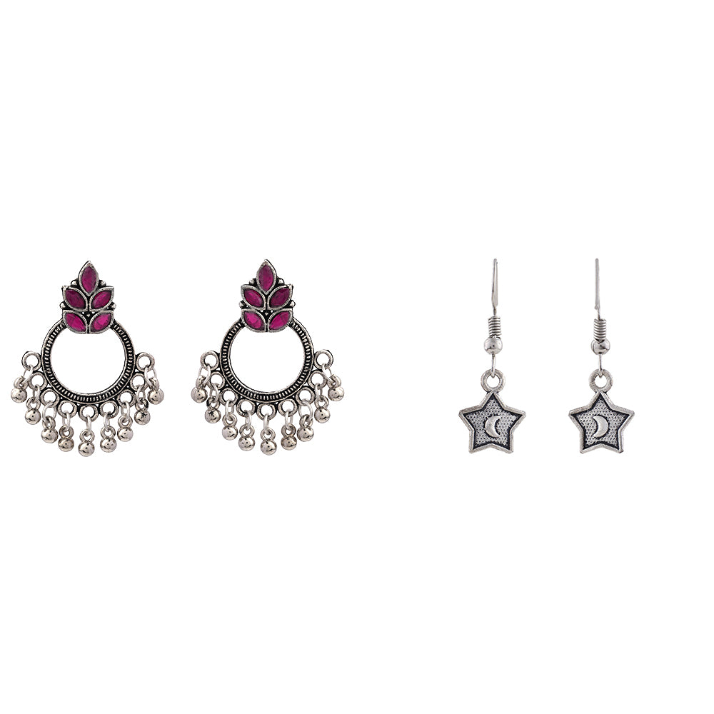 Fine Shine stud earrings (Red)&You're a star dangler earrings (Silver) Combo set