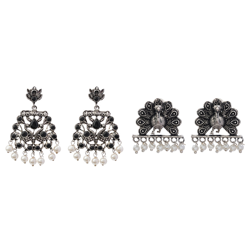 Peacock glow stone studded dangler earrings & Meena Manjari stone stud earrings Combo set