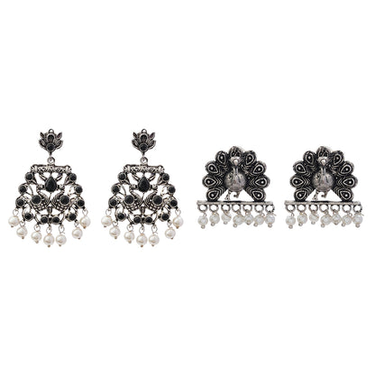 Peacock glow stone studded dangler earrings & Meena Manjari stone stud earrings Combo set