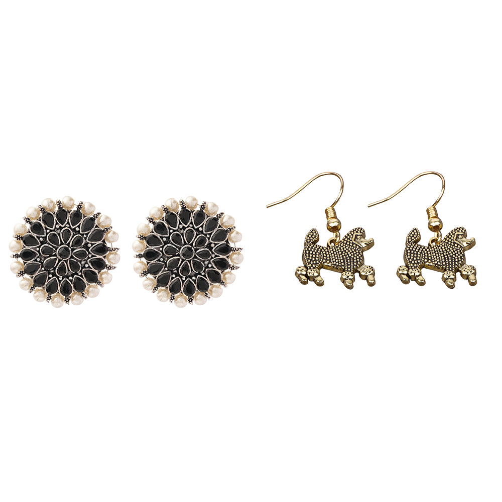 Carved Charm Dangler earrings &  Pawfect spark dangler earrinngs Combo set