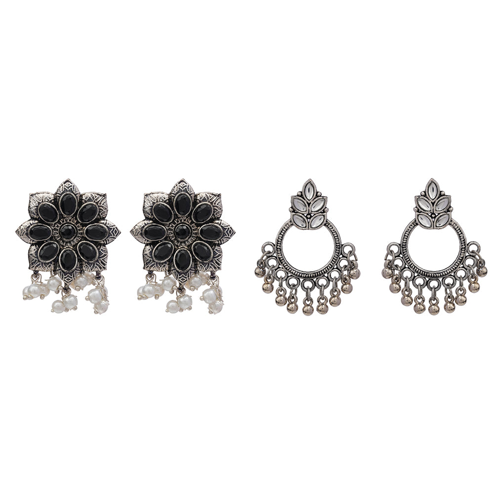 Jugni vibrant stud earrings (Black)&Fine Shine stud earrings (White) Combo set
