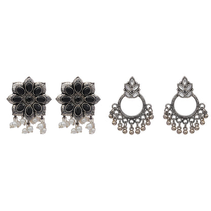 Jugni vibrant stud earrings (Black)&Fine Shine stud earrings (White) Combo set