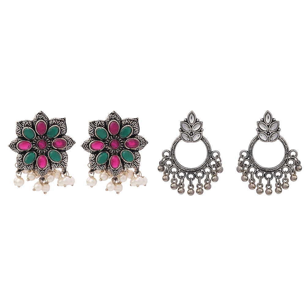 Jugni vibrant stud earrings (Multicolored)&Fine Shine stud earrings (White) Combo set