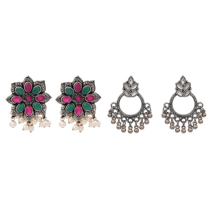Jugni vibrant stud earrings (Multicolored)&Fine Shine stud earrings (White) Combo set