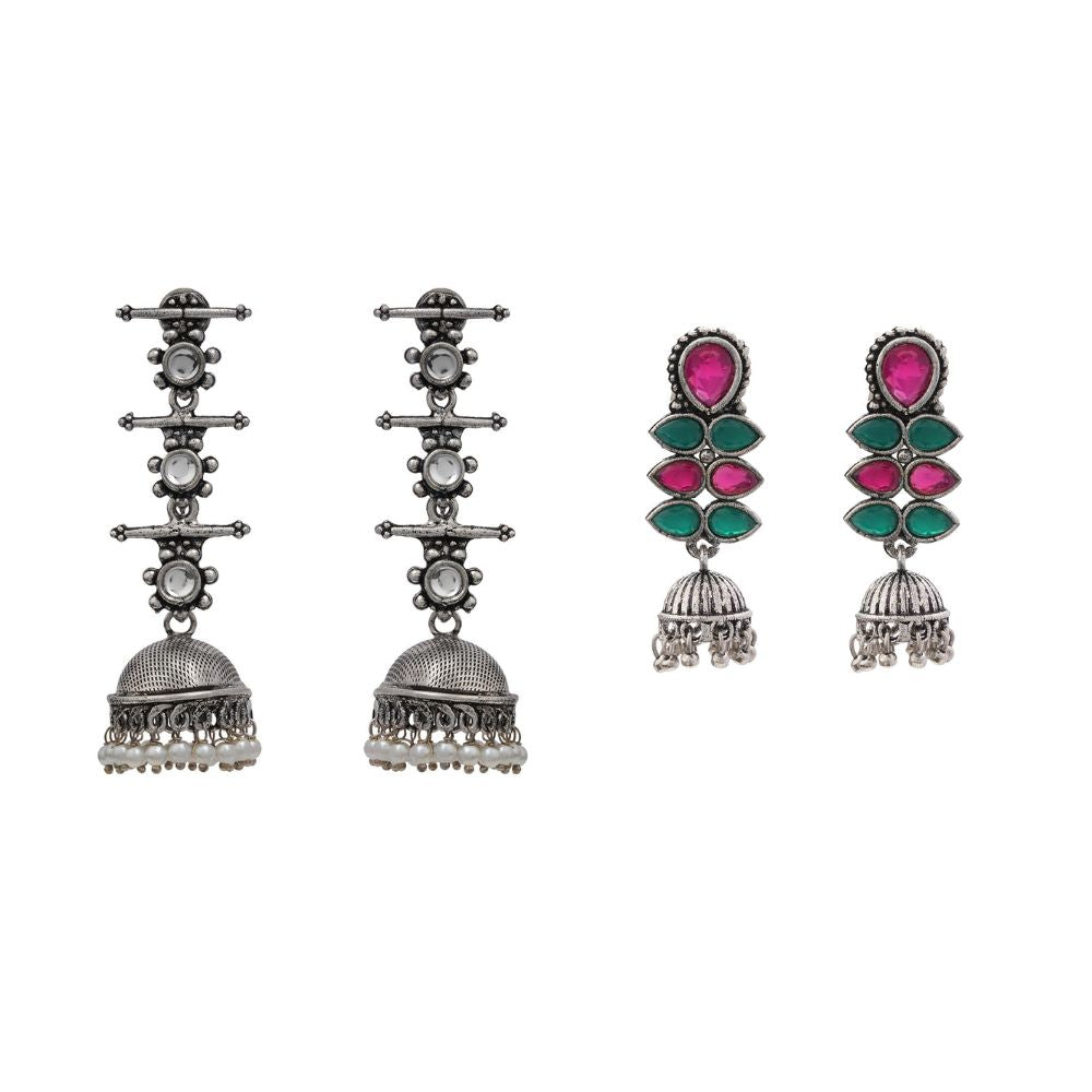 Dazzle Dash Jhumki earring (Multicolored)&Royal Triple Bell Layered Jhumka Earring (White) Combo set