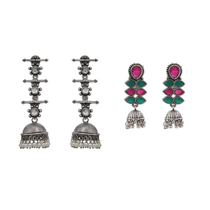 Dazzle Dash Jhumki earring (Multicolored)&Royal Triple Bell Layered Jhumka Earring (White) Combo set