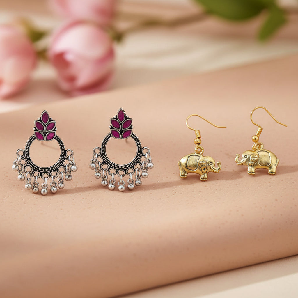 Fine Shine stud earrings (Red)&Eleglam dangler earrings Combo set