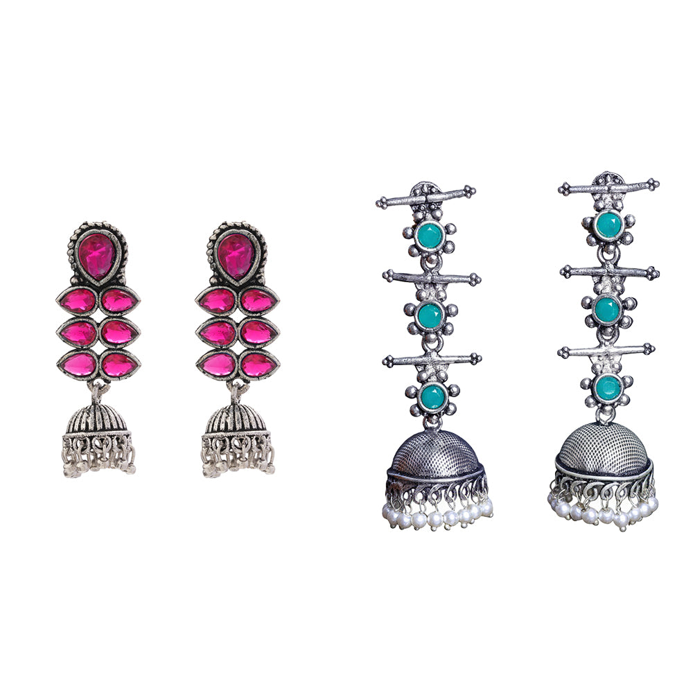Dazzle Dash Jhumki earring (Red) Royal Triple Bell Layered Jhumka Earring (Green) Combo set