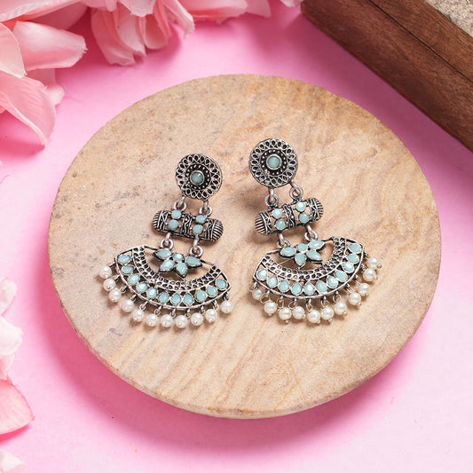 Mint Stone Studded Rajwada Statement Earrings