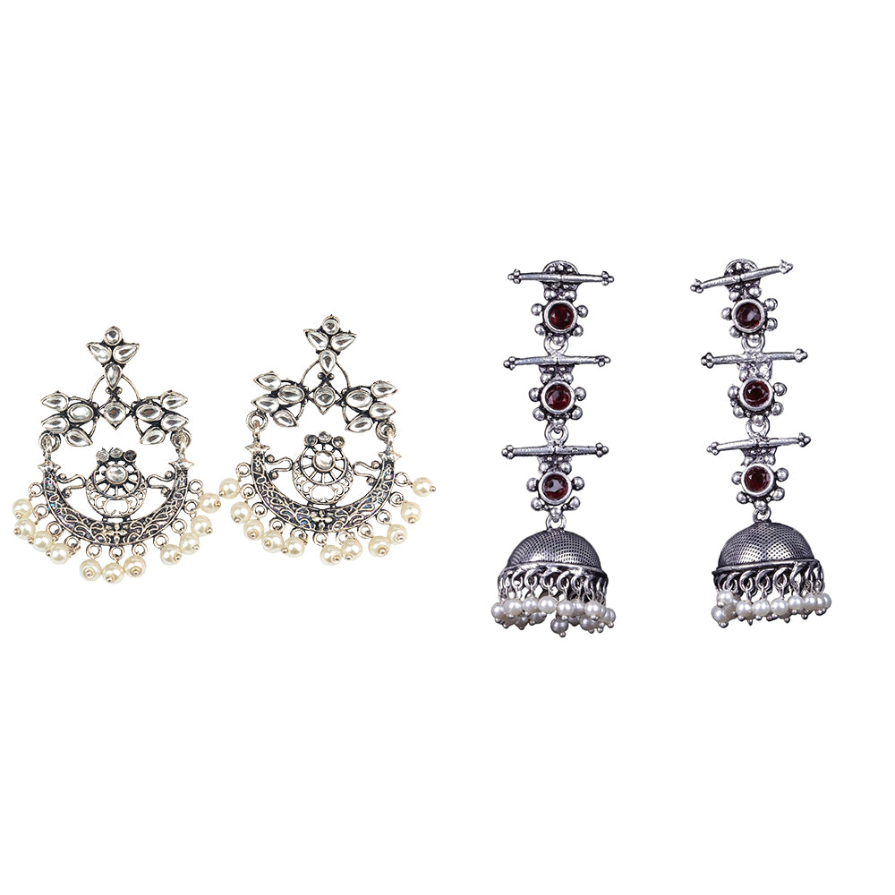 Carved Charm Dangler earrings & Royal Triple Bell Layered Jhumka Earring Combo set