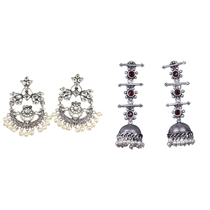 Carved Charm Dangler earrings & Royal Triple Bell Layered Jhumka Earring Combo set