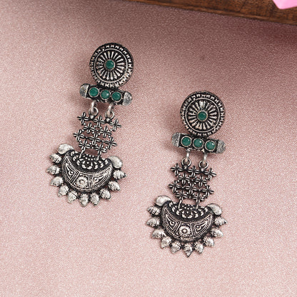 Green Stone Studded Rajwada Style Statement Danglers