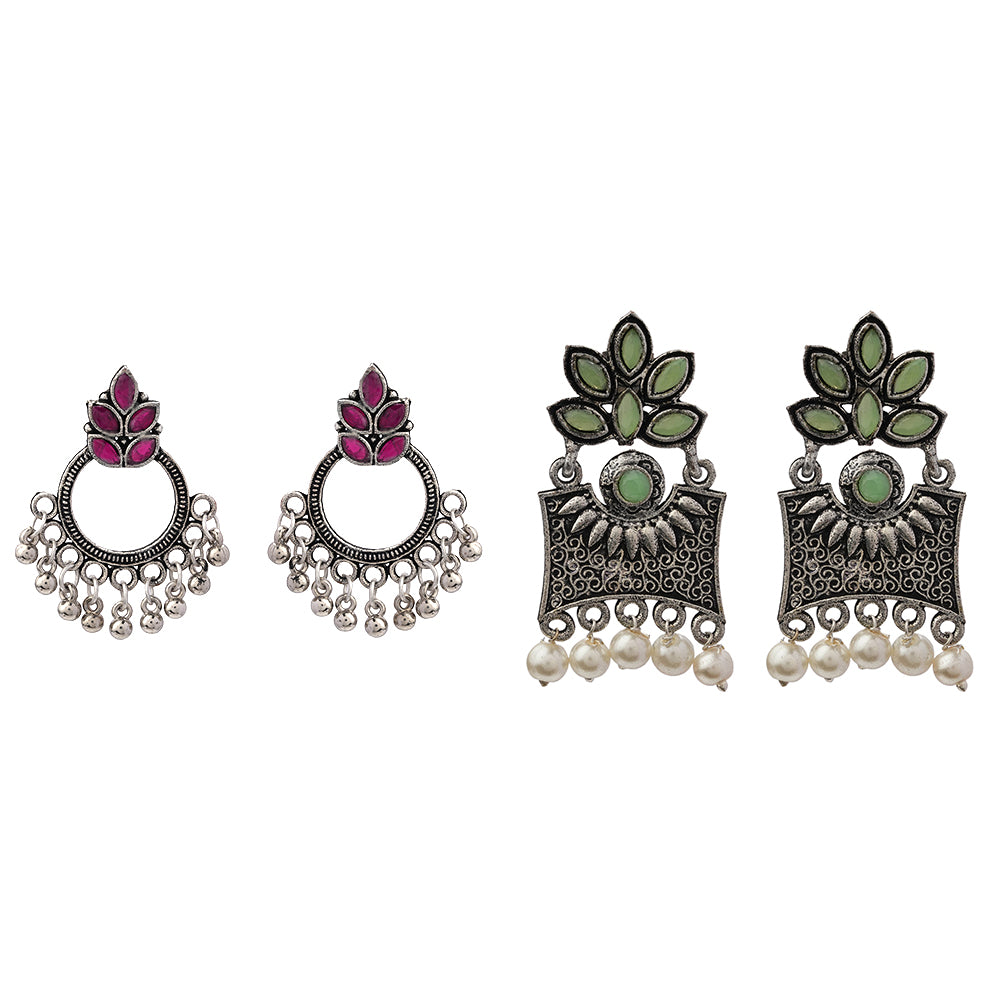 Fine Shine stud earrings (Red)&Flora-Aura stone studded dangler earrings (Pista) Combo set