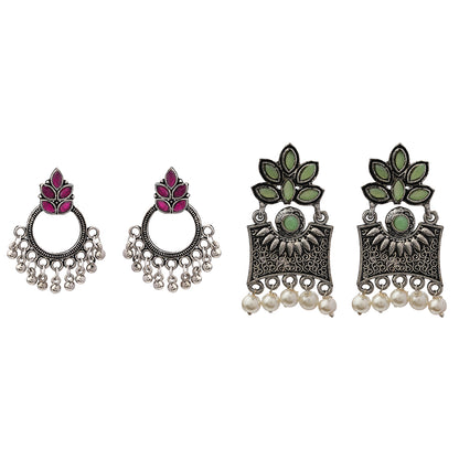 Fine Shine stud earrings (Red)&Flora-Aura stone studded dangler earrings (Pista) Combo set