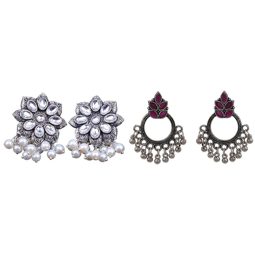 Jugni vibrant stud earrings (White)&Fine Shine stud earrings (Red) Combo set