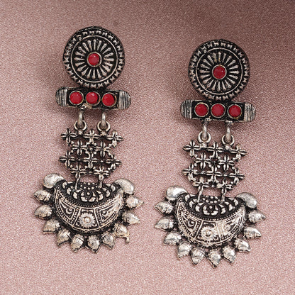 Dark Red Stone Studded Rajwada Style Statement Danglers