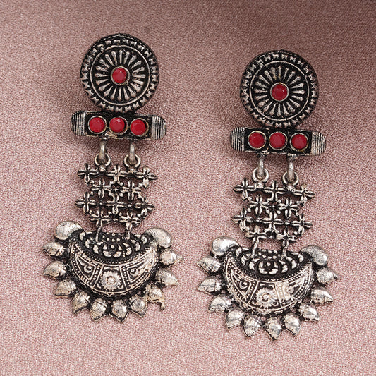 Dark Red Stone Studded Rajwada Style Statement Danglers