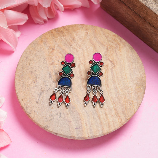 Multicolored Meenakari Oxidised Danglers