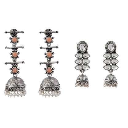 Dazzle Dash Jhumki earring (White)&Royal Triple Bell Layered Jhumka Earring (Light Orange) Combo set