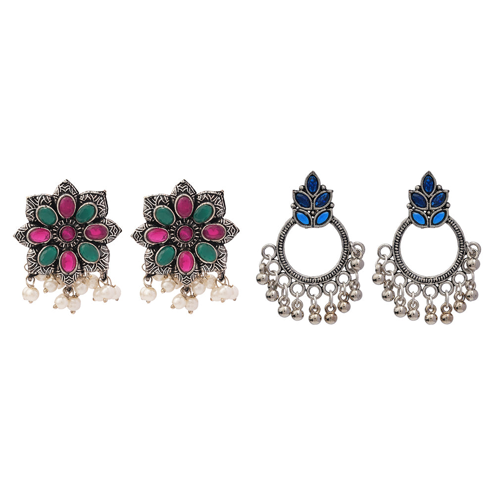 Jugni vibrant stud earrings (Multicolored)&Fine Shine stud earrings (Blue) Combo set
