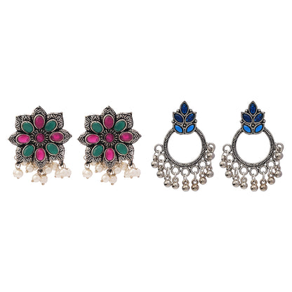 Jugni vibrant stud earrings (Multicolored)&Fine Shine stud earrings (Blue) Combo set