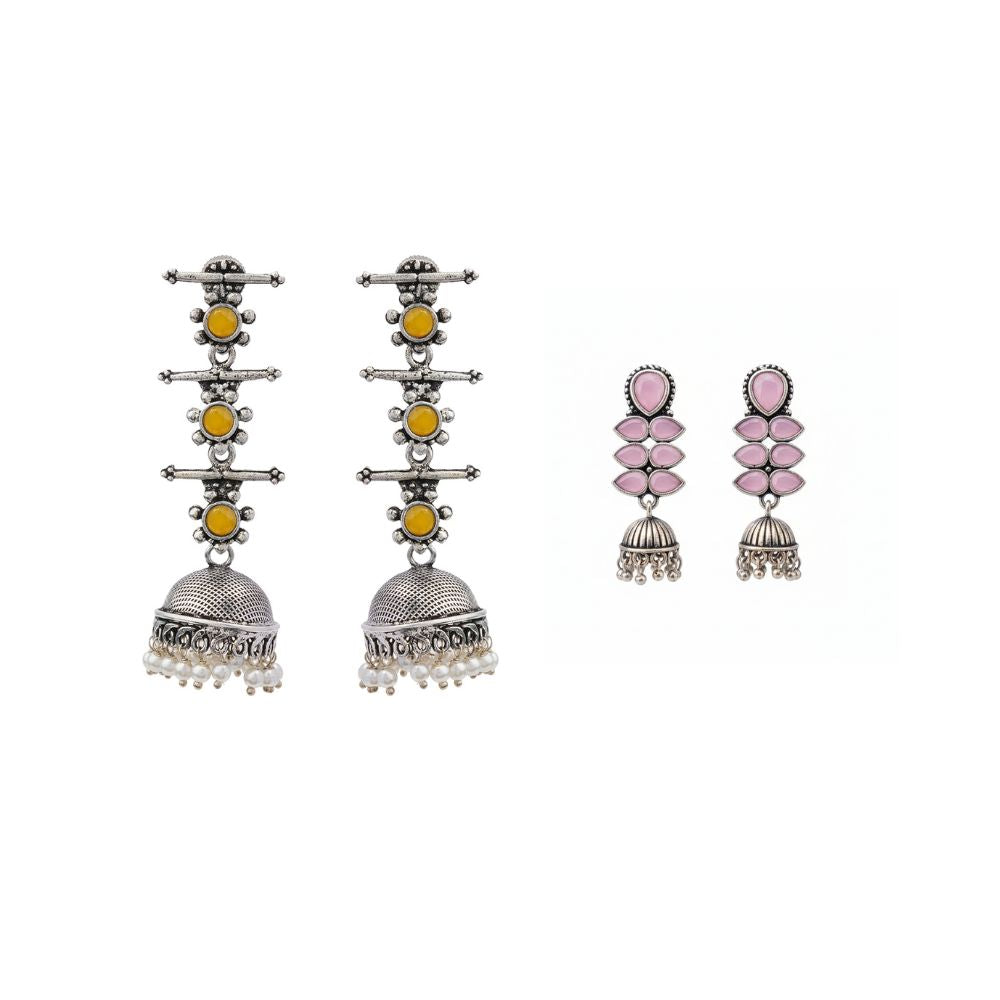 Dazzle Dash Jhumki earring (Baby Pink)&Royal Triple Bell Layered Jhumka Earring (Yellow) Combo set
