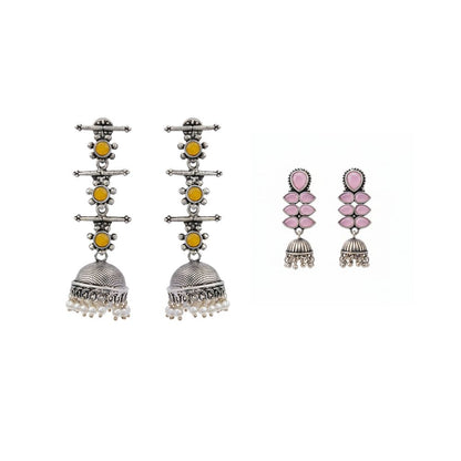 Dazzle Dash Jhumki earring (Baby Pink)&Royal Triple Bell Layered Jhumka Earring (Yellow) Combo set
