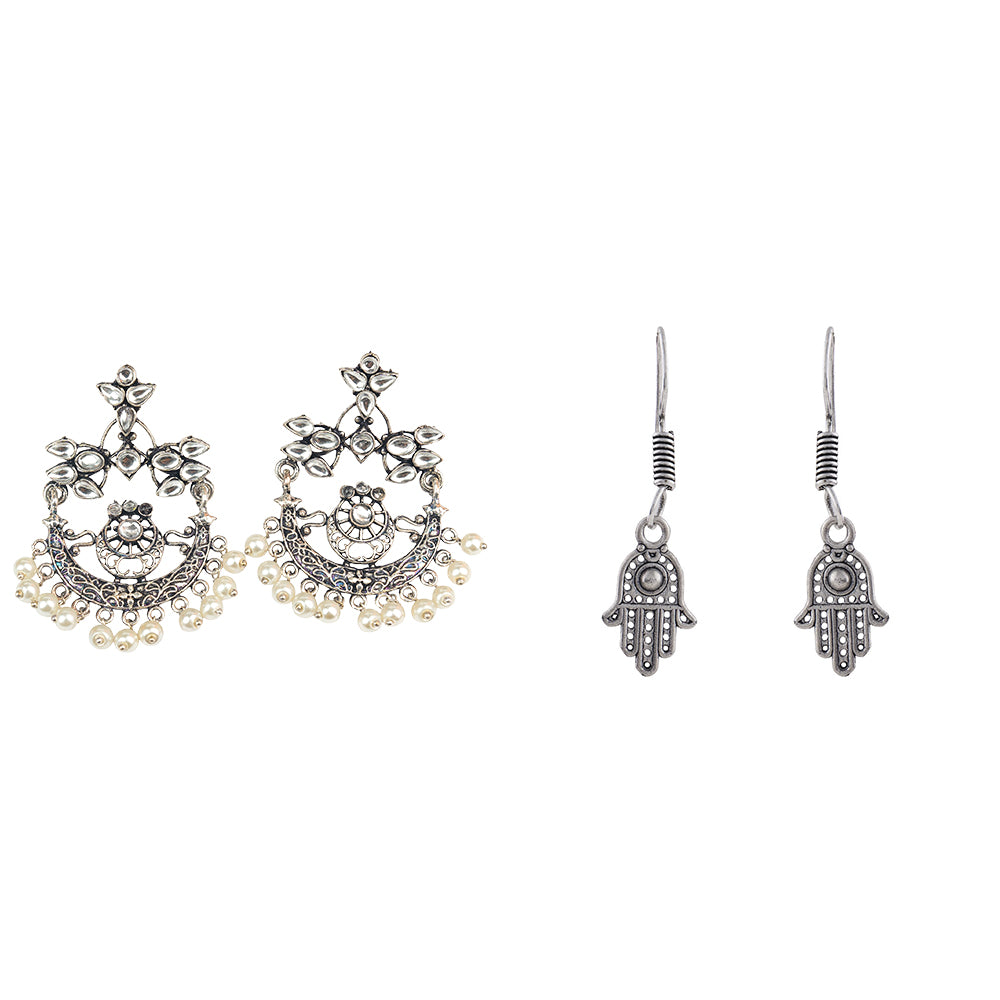 Carved Charm Dangler earrings & Evil Eye guard dangler earrings Combo set