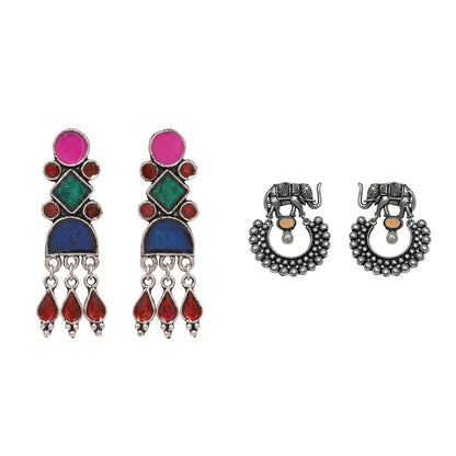 Rainbow rhine dangler earrings (Multicolored)&Elephant Arc dangler earrings (Light Orange) Combo set
