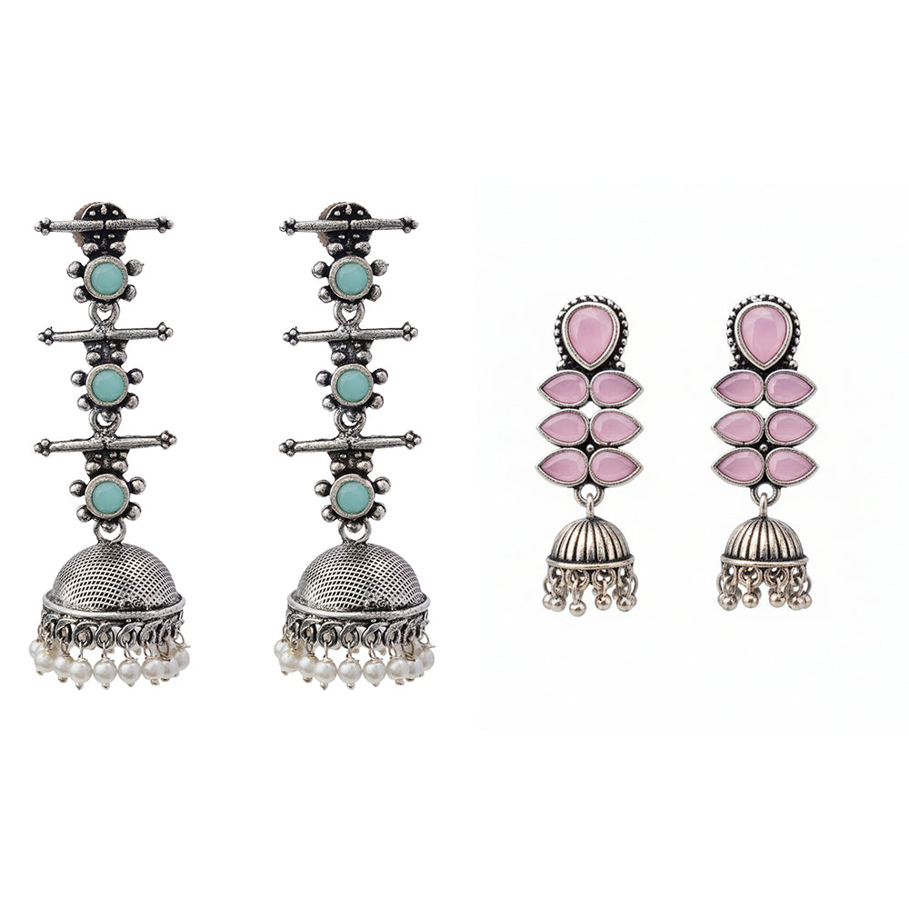 Dazzle Dash Jhumki earring (Baby Pink)&Royal Triple Bell Layered Jhumka Earring (Mint) Combo set