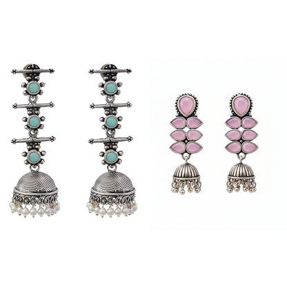 Dazzle Dash Jhumki earring (Baby Pink)&Royal Triple Bell Layered Jhumka Earring (Mint) Combo set