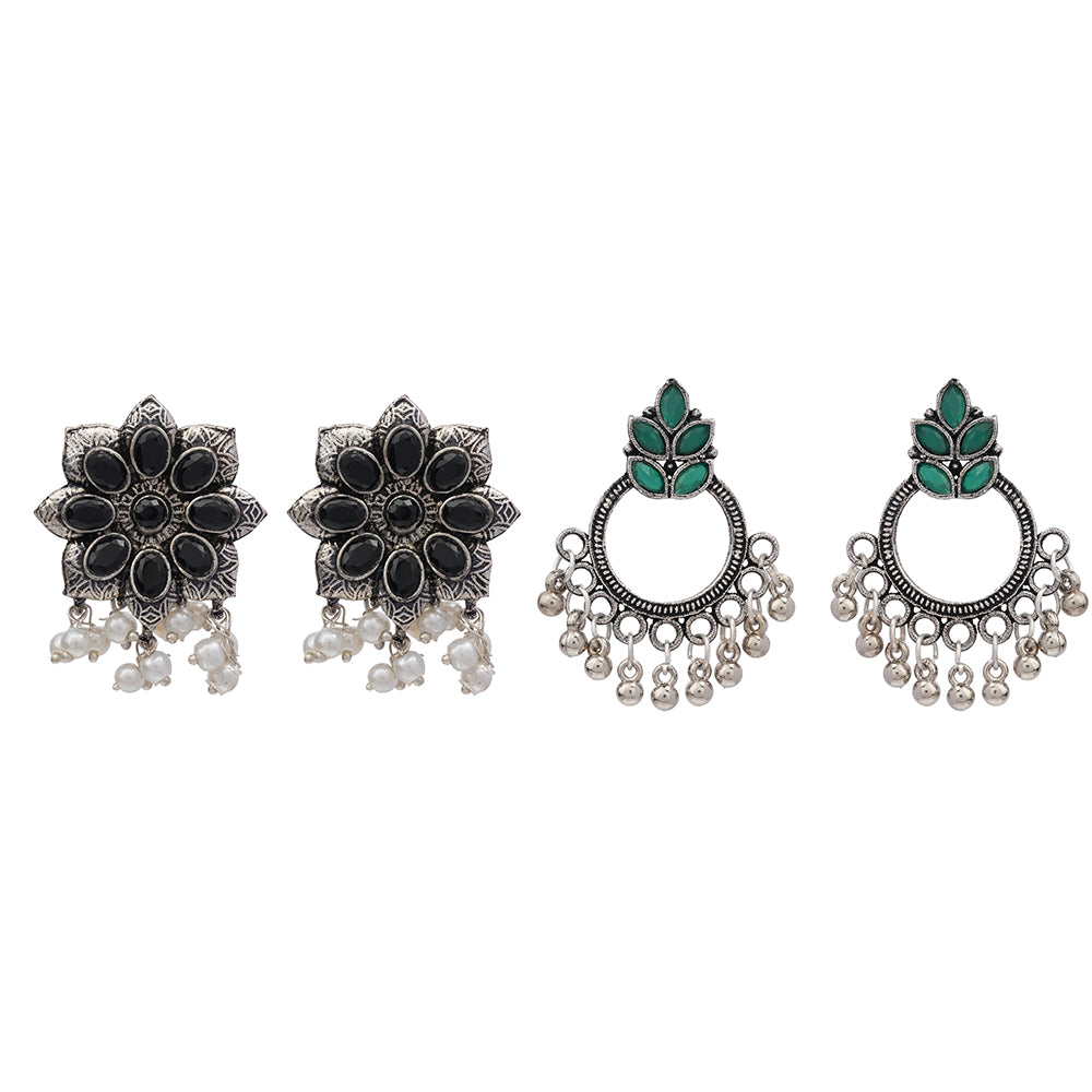 Jugni vibrant stud earrings (Black)&Fine Shine stud earrings (Green) Combo set