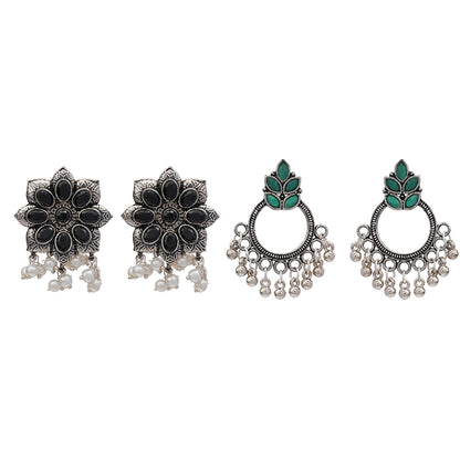 Jugni vibrant stud earrings (Black)&Fine Shine stud earrings (Green) Combo set