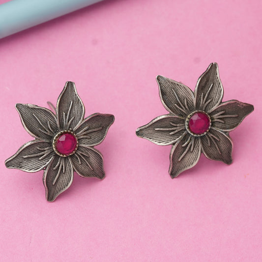 Red Stone Studded Brass Studs