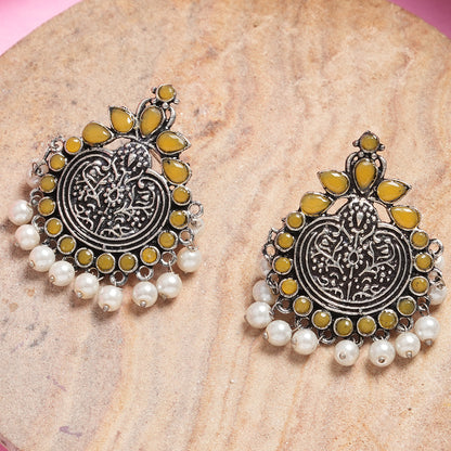 Yellow Stone Studded German Silver Statement Earrings