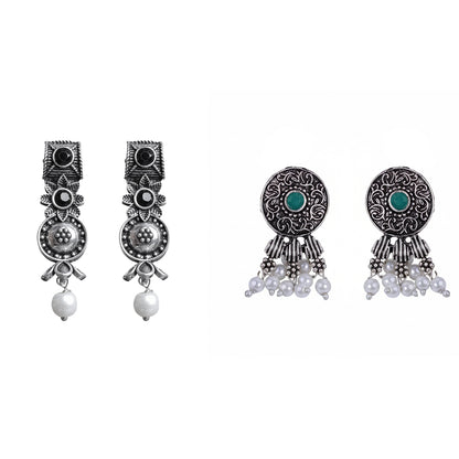 Wonderful wildflower oxidised stud earrings (Black)&Button rays stud earring (Green) Combo set