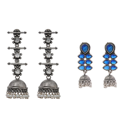 Dazzle Dash Jhumki earring (Blue)&Royal Triple Bell Layered Jhumka Earring (White) Combo set