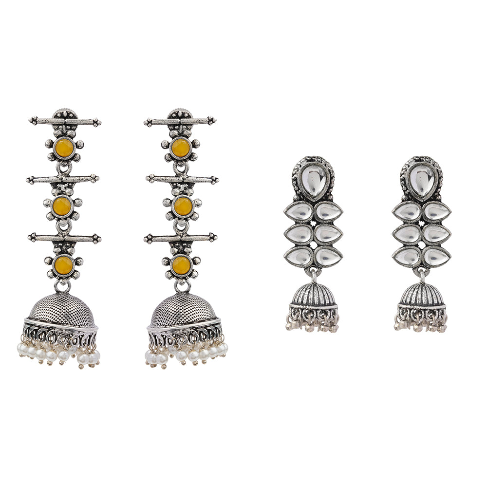 Dazzle Dash Jhumki earring (White)&Royal Triple Bell Layered Jhumka Earring (Yellow) Combo set