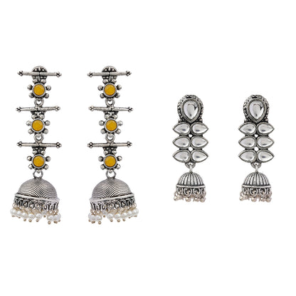 Dazzle Dash Jhumki earring (White)&Royal Triple Bell Layered Jhumka Earring (Yellow) Combo set