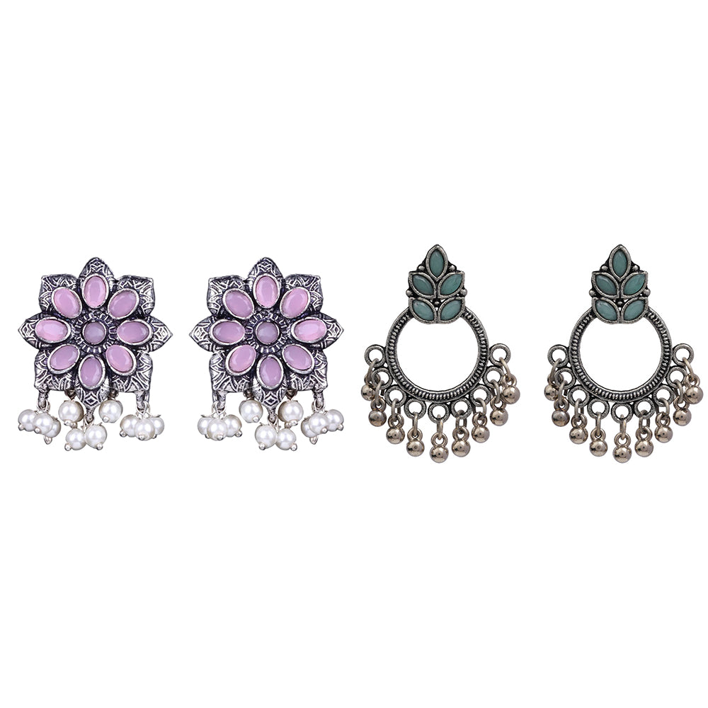 Jugni vibrant stud earrings (Baby Pink)&Fine Shine stud earrings (Mint) Combo set