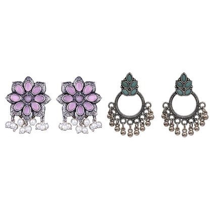 Jugni vibrant stud earrings (Baby Pink)&Fine Shine stud earrings (Mint) Combo set