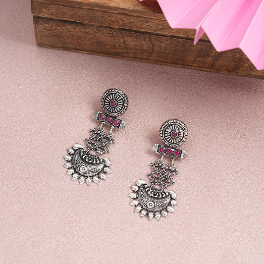 Red Stone Studded Rajwada Style Statement Danglers