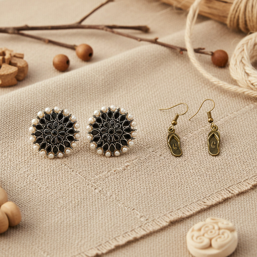 Carved Charm Dangler earrings &  Sole-mate dangler earrings Combo set