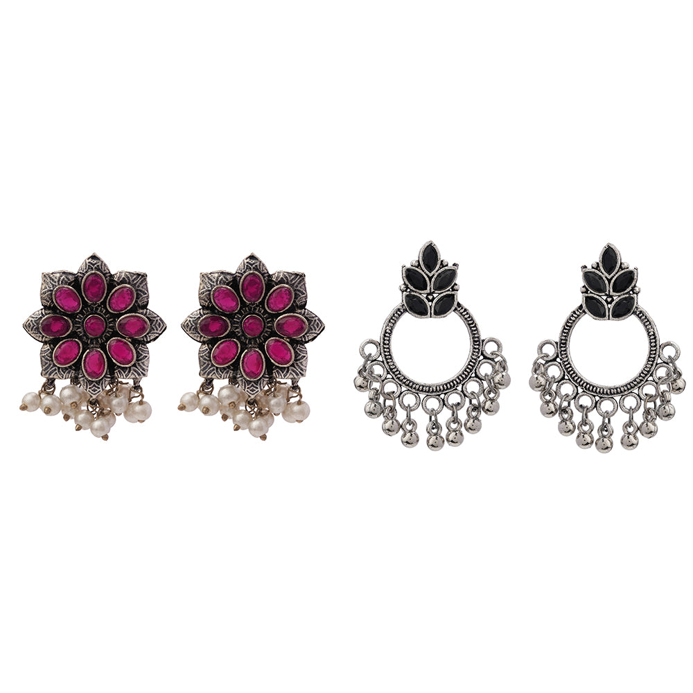 Jugni vibrant stud earrings (Red)&Fine Shine stud earrings (Black) Combo set