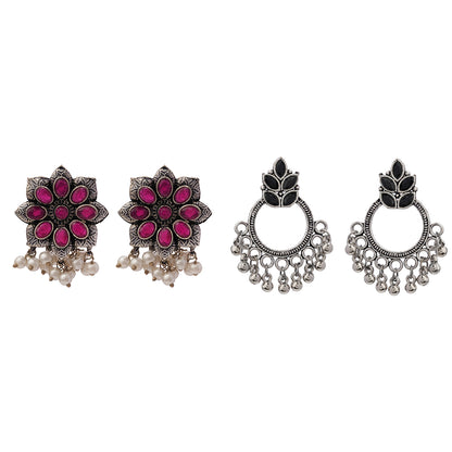Jugni vibrant stud earrings (Red)&Fine Shine stud earrings (Black) Combo set
