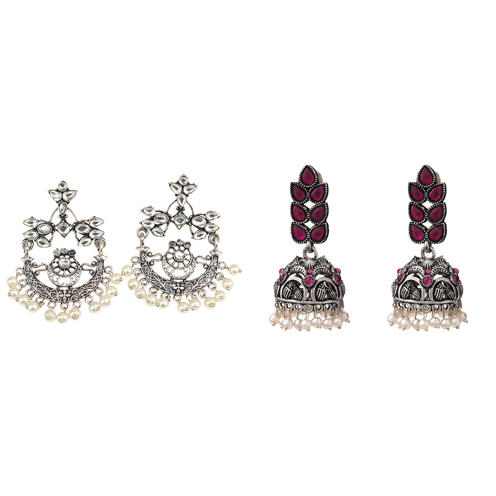 Carved Charm Dangler earrings & Leaf Cascade jhumki earrings Combo set